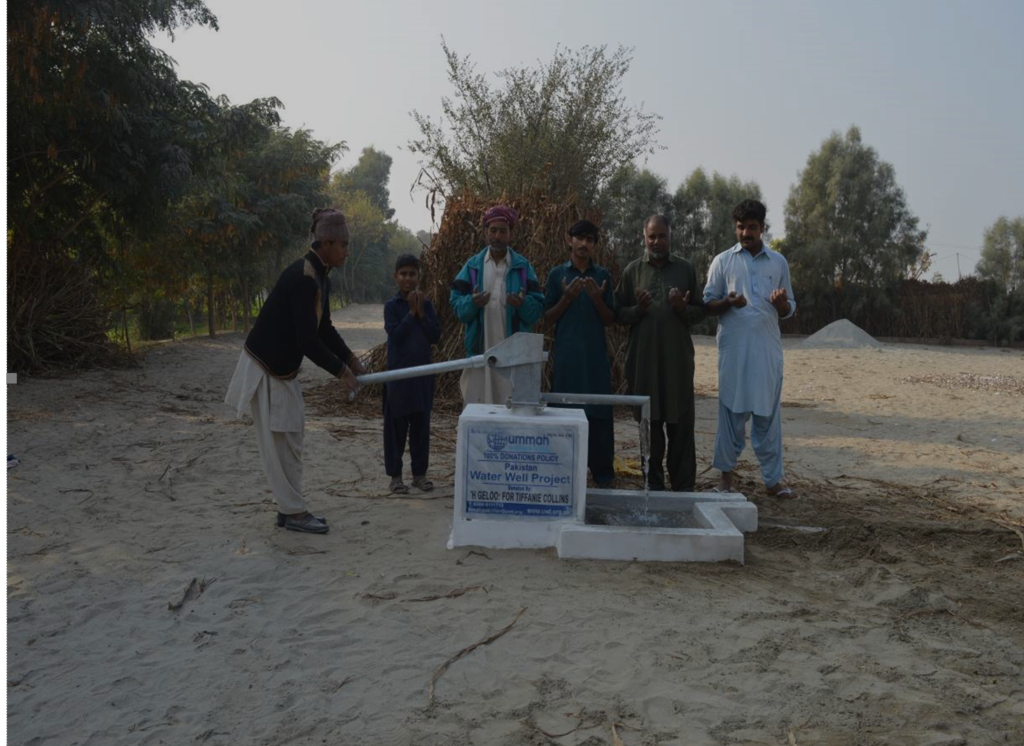 Community members celebrate the inauguration of a new water well project, providing access to clean water in a rural area.