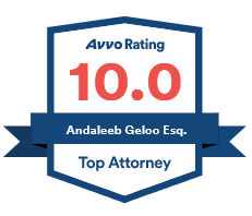 Avvo rating 10.0, Top Attorney badge for Andi Geloo