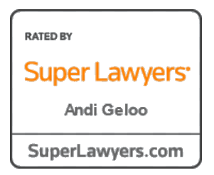 Super Lawyers recognition badge for Andi Geloo
